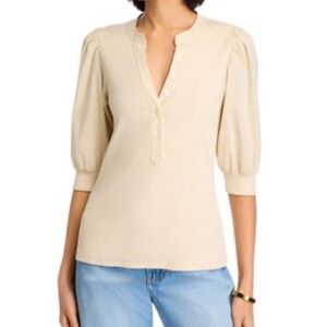 Veronica Beard Coralee Puff Sleeve Button-Front Top Small Cream Top